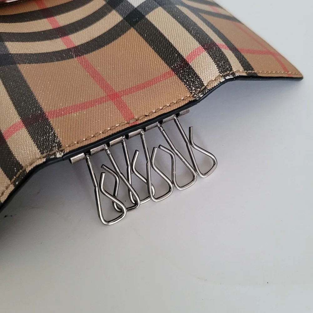 Burberry Nova Check Canvas 6 Key Holder Case Wallet Tan Black Silver Tone